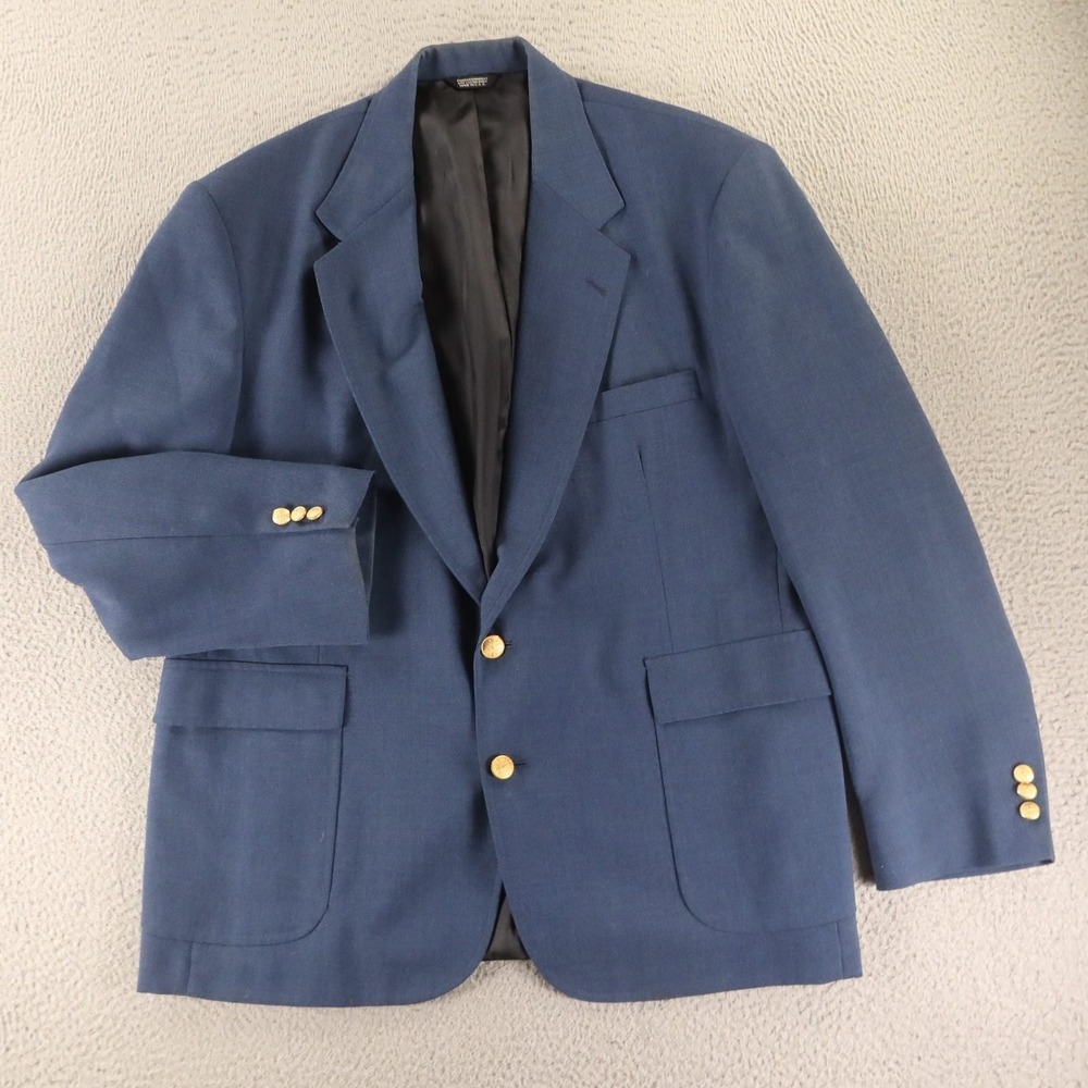 VTG Cross & Winsor Jacket 46R XL Blue Hopsack Wool Blend Blazer Gold Buttons